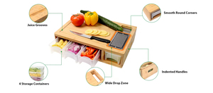 Grande planche à découper multifonctionnelle en bambou avec 4 compartiments, blocs à découper pour légumes, plateau en bois, blocs à découper pour boucher - Product Image 5