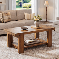Table basse rectangulaire en bois massif de style farmhouse de 47,2 pouces avec étagère de rangement à 2 niveaux, couleur brun rustique, meubles de salon