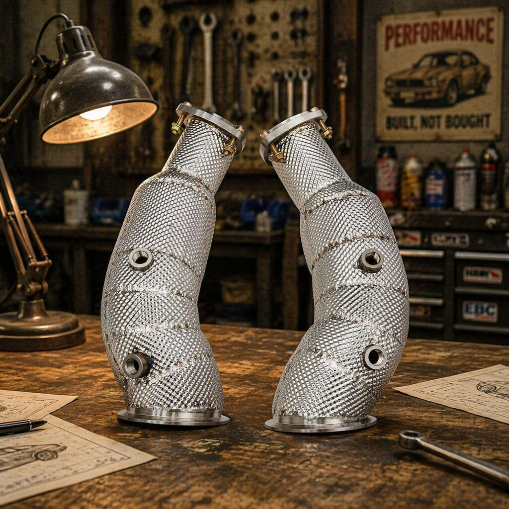 VantaFlow Stainless Steel High Flow Catted Turbo Downpipe Exhaust Upgrade for Aston Martin DB11 V12 5.2L 2016-2022