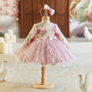 Boutique Rosa Bestickte Quasten Prinzessinnen-Mädchen Geburtstagskleid Flauschige Kleider Kinder Hochzeitskleidung Mädchen Party Abendkleid - Product Image 2