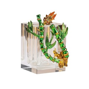 Porte-stylo en verre cristal, forme carrée, motif floral en émail, accessoire de bureau, cadeau pour les enseignants et les collègues - Product Image 4