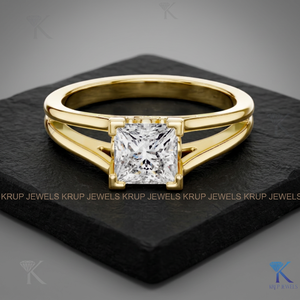 Bague de fiançailles en diamant de laboratoire taille princesse, à double sangle, solitaire, avec filigrane, en or massif 14K 18K, raffinée, unisexe, pour les occasions spéciales - Product Image 1