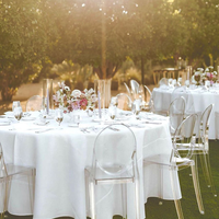Fauteuil monobloc en polycarbonate à dossier rond avec emballage en carton peu encombrant pour les flottes de location de matériel de mariage aux États-Unis