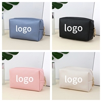 Pochette de rangement cosmétique minimaliste en PU couleur unie avec fermeture éclair, logo personnalisé imprimé, étanche et portable pour cadeaux promotionnels