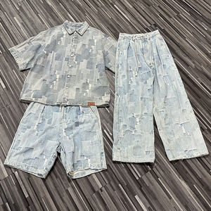 Produttore di Abbigliamento Personalizzato <span class=keywords><strong>Camicia</strong></span> a Maniche Corte in <span class=keywords><strong>Denim</strong></span> Lavato con Motivo a Quadri Ricamato Antirughe Traspirante OEM per Uomo - Product Image 3