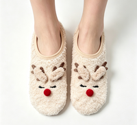 Chaussons et chaussettes d'hiver pour femmes, tricotés, antidérapants, à motifs animaliers