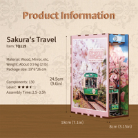 Tonecheer Vente en gros uniquement : Kit de miniatures de niches à livres DIY en bois avec lumière LED, thème voyage au Japon Sakura, pour les boutiques de cadeaux en gros