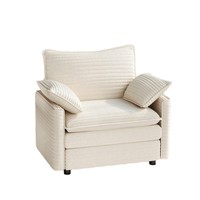 Canapé modulaire en tissu crème en forme de L, double chaise longue, sièges profonds surdimensionnés, coussins moelleux pour salon moderne
