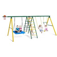Ensemble de balançoires d'extérieur multifonctionnel en métal pour enfants avec toboggan, balançoire à bascule et siège de balançoire