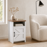 Table de chevet style ferme avec plateau en bois, armoire de rangement à porte de grange, étagère ouverte, table d'appoint de chambre, fourniture d'usine OEM