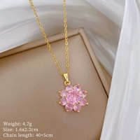 Ensemble de bijoux en acier inoxydable 316L, collier et boucles d'oreilles pendantes en zircon rose, motif tournesol, pour femmes, bijoux de mariage