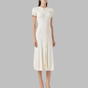 Abiti Estivi da Donna all'Ingrosso di Alta Qualità, Eleganti Vestiti in Maglia con Bottoni, Maniche in Pizzo Traforato e Spacco, Modello a Linea A - Product Image 2