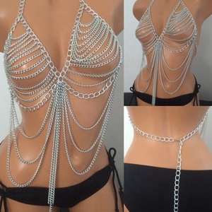 Novo Conjunto de Joias Corporais <span class=keywords><strong>Sexy</strong></span> com Correntes para Mulheres, Sutiã de Correntes Douradas com Borlas e Múltiplas Camadas, Acessório de Peito para Festas e Beleza - Product Image 6