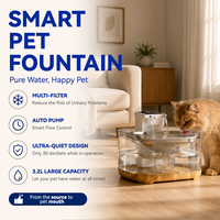 Fontaine à eau transparente pour animaux de compagnie avec base en bois, distributeur d'eau automatique à circulation continue pour chats et petits chiens