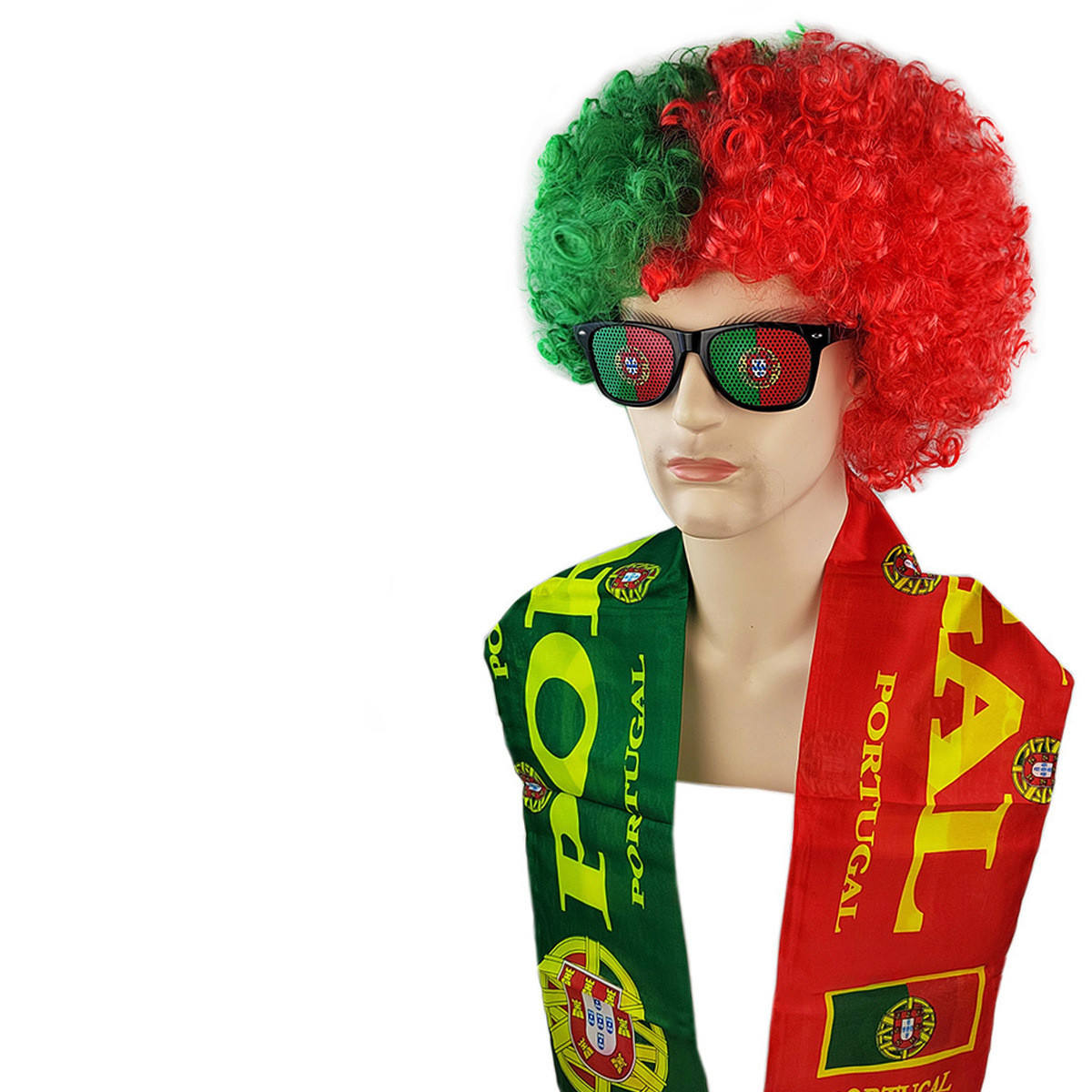 Ensemble Portugal (perruque, lunettes, écharpe)
