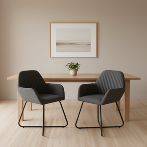 2 sillas de comedor de tela gris oscuro, muebles modernos tapizados con patas de metal para el hogar - Product Image 2