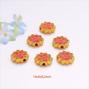 Cloisonne Flower Beads <b>Red</b> Gold Enamel Spacer Beads For DIY Jewelry Making <b>Bracelets</b> Necklaces Accessories Wholesale - Product Image 2
