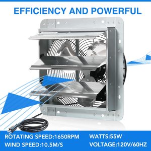 Ventilateur mural d'évacuation à obturateur variable de 12 pouces avec une vitesse de <span class=keywords><strong>1800</strong></span> CFM pour la maison et le jardin - Product Image 3