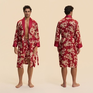 Batas de Lujo para <span class=keywords><strong>Hombre</strong></span>, Estilo Kimono, de Satén Transpirable, Manga Larga, con Bolsillos, 95% Poliéster, Lavables a Máquina, para Dormir - Product Image 6