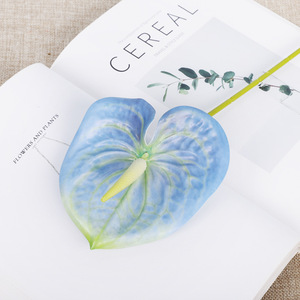 Anthurium Artificial <b>Flowers</b> Blue Soft Silk High Simulation Wedding Home Decor Indoor Faux Flamingo Palm Decoration - Product Image 2