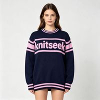 Pull en tricot à col rond en coton personnalisé pour femmes, pull rayé à lettres, OEM, étiquette privée, vente en gros