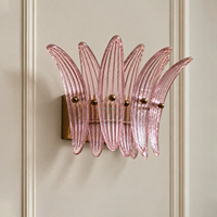 Applique murale LED en verre rayé fait main, motif pétales roses fleuris, style médiéval français, avec quincaillerie électroplaquée, pour villa, hôtel, chambre