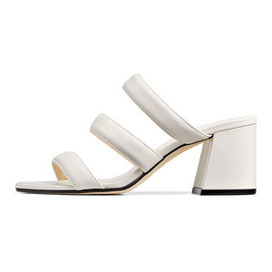 Robe trois bandes à enfiler pour femmes, sandales à talon épais, bout carré, - Product Image 2