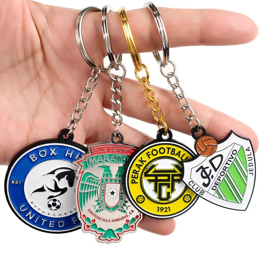 Hot key ring promotional soccer ball keychains volleyball american football club metal sport key chain with logo