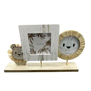 定制可爱儿童书桌爱心拼贴中密度纤维板装饰儿童双桌木制动物支架相框