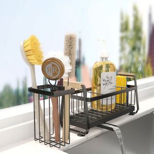 Support de rangement sous l'évier en métal noir transparent pour éponge de salle de bain, étagère de rangement pour évier de cuisine - Product Image 2