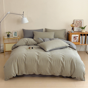 Parure <span class=keywords><strong>de</strong></span> lit quatre pièces en coton lavé teint en fil haute densité style Muji, draps, taies d'oreiller, housses <span class=keywords><strong>de</strong></span> <span class=keywords><strong>couette</strong></span> - Product Image 2