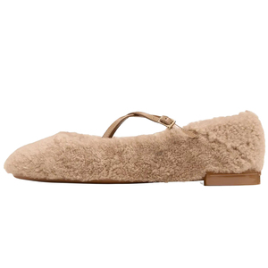 <span class=keywords><strong>Ballerine</strong></span> OEM in shearling con punta tonda e cinturini incrociati con fibbia per donna, all'ingrosso, taglie forti, colore nude bianco, scarpe comode - Product Image 5
