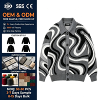 Vintage Psychedelic Swirl Print Strickjacke im Jacquard-Vibe-Stil, Oversized Herren-Cardigan in Standardstärke aus Nylon/Baumwolle