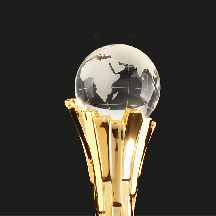 Shining hot sale creative design custom earth crystal metal award trophy for business gift