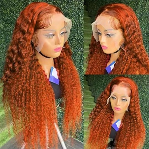 Extensiones de Cabello Humano Brasileño con Reflejos Color Jengibre 99J, Ondulado Profundo y Rizado, 100% Cabello Humano, Venta al por Mayor, Pelucas sin Pegamento HD 13x4 con Frente de Encaje - Product Image 2