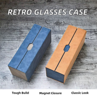 Étui à lunettes rectangulaire semi-rigide en cuir PU double couche avec logo personnalisé et motif imprimé pour le rangement des lunettes de soleil
