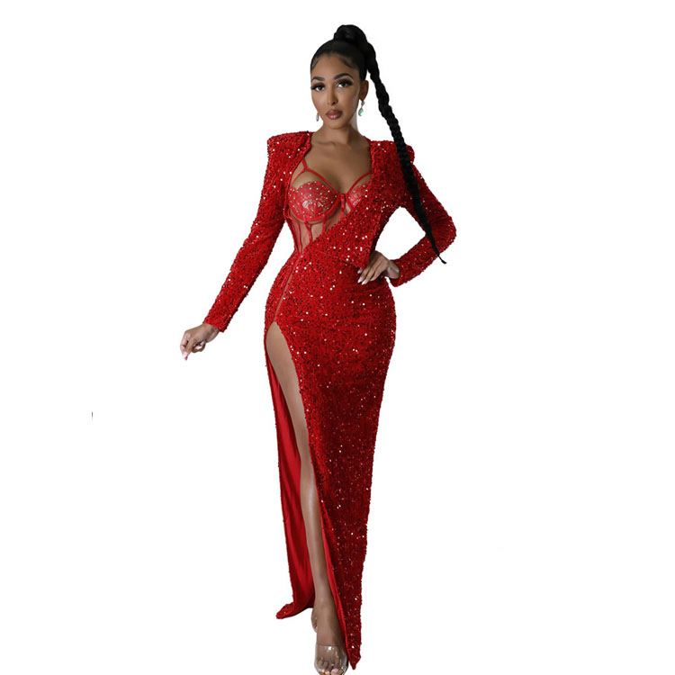 Women's High Bodysuit Women's Evening Dress Long Sleeve Party Prom Maxi  Dress Neck Sexy Full Sequin Dress| Alibaba.com