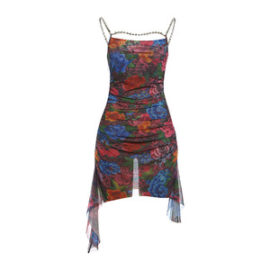 Abito Corto Estivo da <span class=keywords><strong>Donna</strong></span> 2026 <span class=keywords><strong>Stile</strong></span> Occidentale, Sexy, Aderente, con Pieghe, Fantasia Floreale, in Rete, con Spalline a Catena, Casual - Product Image 6