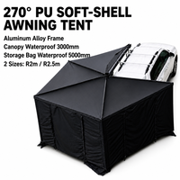 Tente de camping en forme d'éventail à 270 degrés, portable, imperméable, avec structure en alliage d'aluminium de 3000 mm, parois latérales, 3 bandes LED USB, toutes saisons