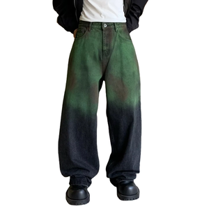 <span class=keywords><strong>Jeans</strong></span> larghi larghi stile <span class=keywords><strong>uomo</strong></span> moda stile Denim Color verde Aurora e nero - Product Image 3