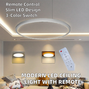 Modern Ultra Thin <b>LED</b> <b>Ceiling</b> <b>Light</b> Recessed <b>Round</b> Remote Control Changeable Color Warm White for Living Room - Product Image 2