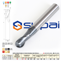 Fraise à queue sphérique en carbure à 2 dents SUPAL HRC55 HRC65, fraiseuse CNC avec revêtement AlTiN OEM pour le profilage des cavités de moules