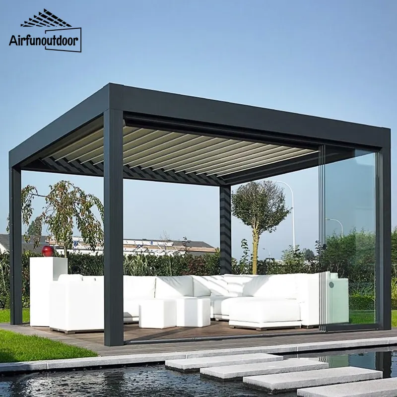 Pergola de jardin persienne étanche à lumière LED avec profil en aluminium Arches d'extérieur Pergolas et pont Design