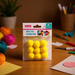 Boule de pompon Ilan 3,0 cm jaune, fournitures d'artisanat - Product Image 2