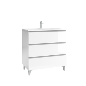 Meuble de salle de bain écologique et étanche PARIS Blanc brillant 100 cm, fonctionnel, avec quincaillerie en acier inoxydable - Product Image 1