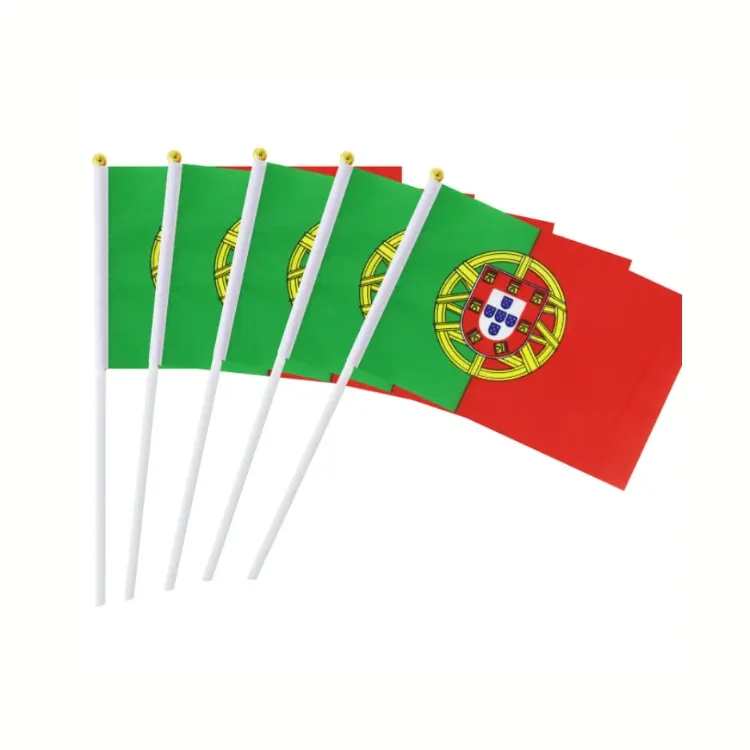 individuelle Flagge doppelseitiger Druck Polyester Portugal nationale Mini-Flaggen Handstange winkende Flagge