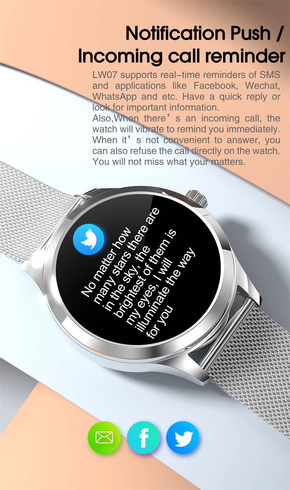 LW07 Round Touch Smartwatch Stainless Steel IP68 Waterproof Health Smart Watch for Women