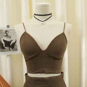 Débardeur sexy moulant pour femme avec soutien-gorge push-up intégré et coussinets, haut court tricoté, tube top, débardeur en V, bralette – Grande Vente - Product Image 3