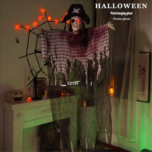 Décoration suspendue fantôme pirate à un œil lumineux, effrayant, à capteur électrique, alimenté par piles, pour Halloween, maison hantée pour adultes - Product Image 3