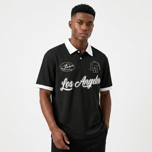 Polo Homme Oversize à Manches Courtes en Coton Lourd de Haute Qualité avec Col Contrastant et Impression de Logo – Vente en Gros Personnalisée - Product Image 2
